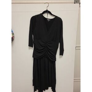 AGB Dress Black Size 16 Womens‎ USA Made Ruched 3/4 Sleeve Career Party
